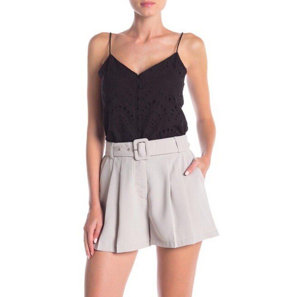 Elodie Eyelet Crochet Button Front Cotton Camisole Top In Black Size M